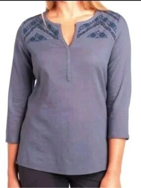NWT Kuhl Women's 3/4 Sleeve Grey Aztec Boho Organic Cotton Blouse, Size S